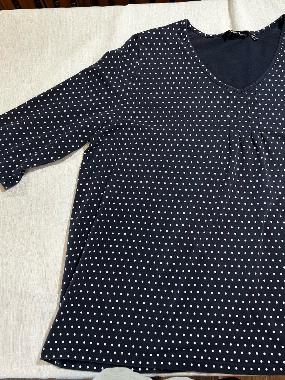 Ulla Popken Navy Blue Polka Dot V-Neck Blouse Tunic – Plus Size US 24/26